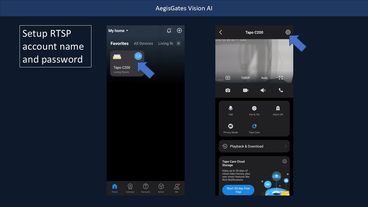 Open camera settings in Tapo app